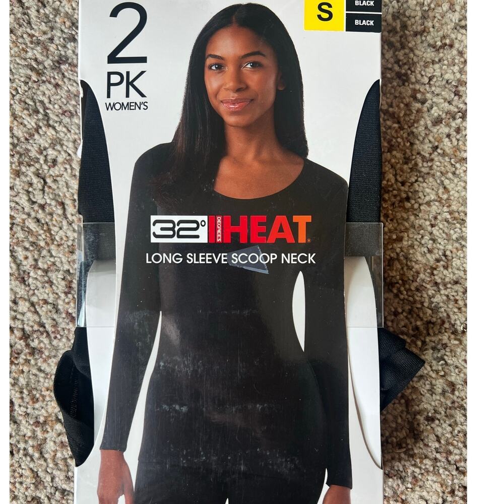 NWT Women's 32 Degree Heat Long Sleeve Scoop Neck, Black, Small 4/6, Baselayer